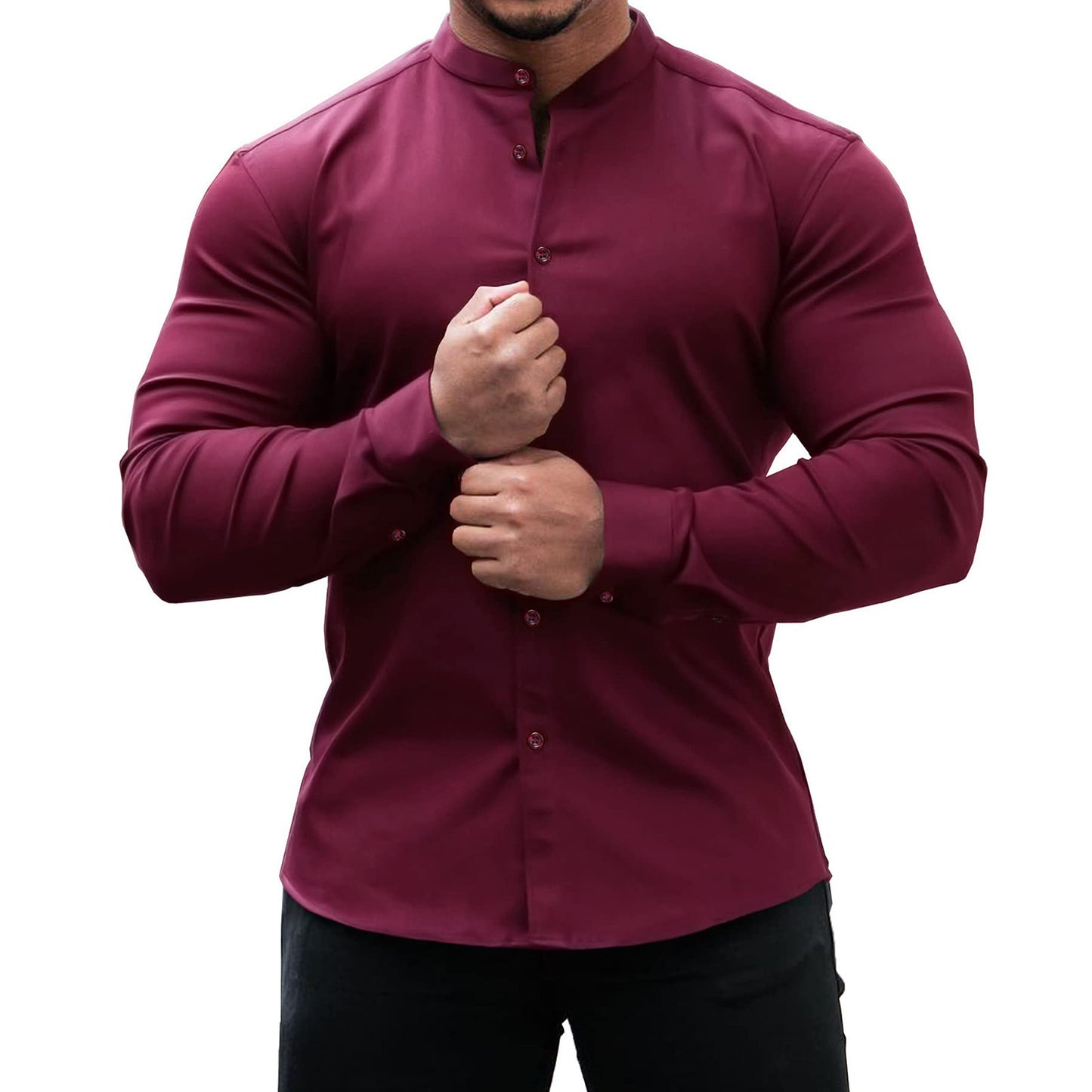 Camisa de manga comprida masculina casual com botões finos tops de cor sólida roupas masculinas casuais