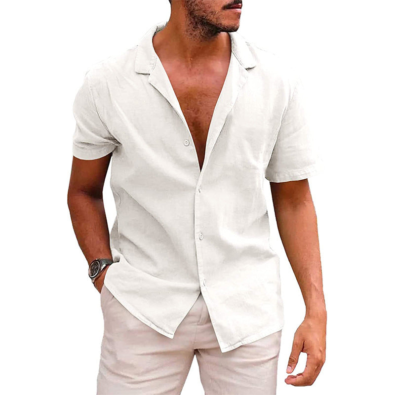 Camiseta masculina casual com botões, camisa de manga curta para praia, verão