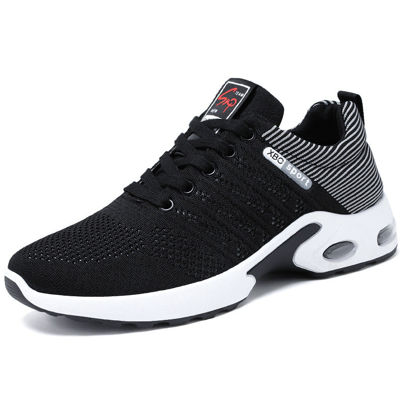 Moda malha sapatos com design listrado masculino ao ar livre respirável rendas tênis csual leve tênis de corrida esportes para homem