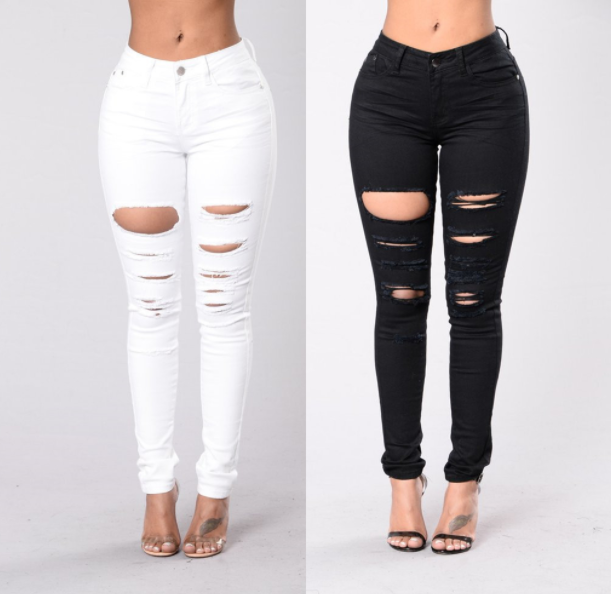 Novo casual sexy jeans mulher calças jeans de algodão fino meados de cintura rasgado buracos lápis calças cowboy jeans femme 