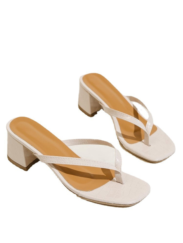 Frühling und Sommer neue Fischgräten-Sandalen mit quadratischem Zehenbereich und klobigem Absatz, offener Zehenbereich, lässige Mode