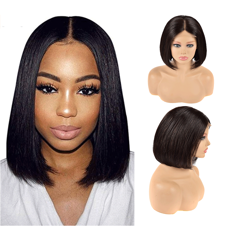 Europeu e americano conjunto de cabelo real frente laço bob perucas 13x4 laço curto bob perucas 150remy