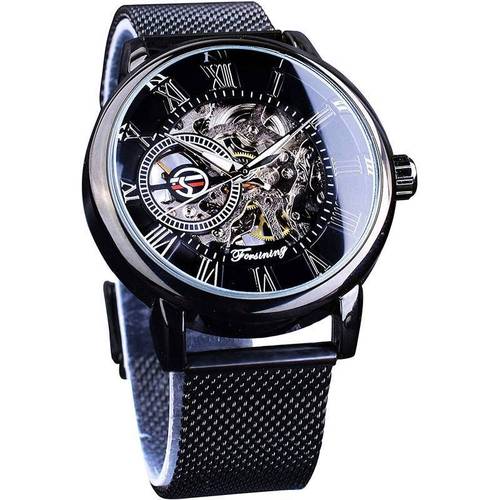 Men's Fashion Casual Mesh Belt Hollow Mechanical Watch