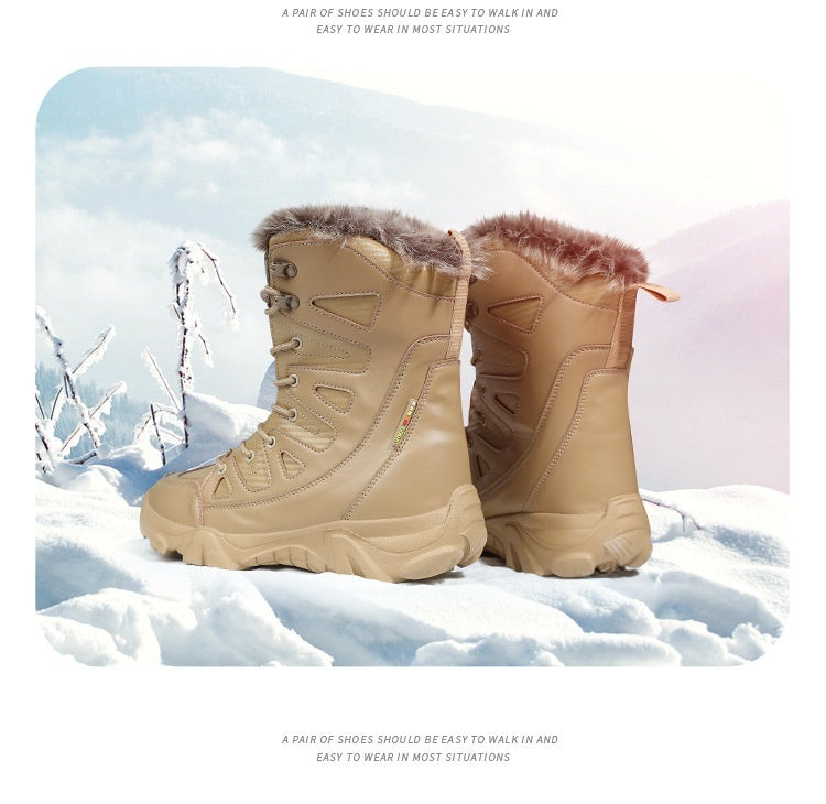 Snow Boots Cotton Boots Winter High-top Fleece-lined Warm Slugged Bottom Lace-up