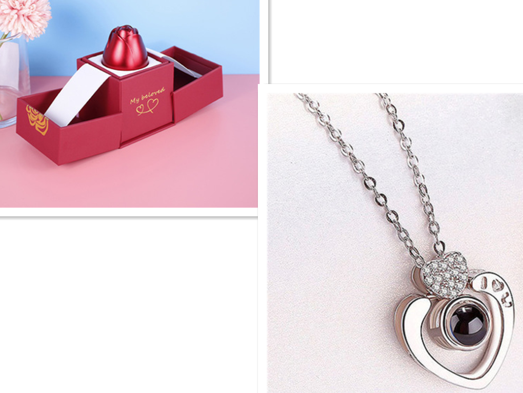 Cadeaux chauds de la saint-valentin en métal Rose bijoux boîte-cadeau collier pour mariage petite amie collier cadeaux