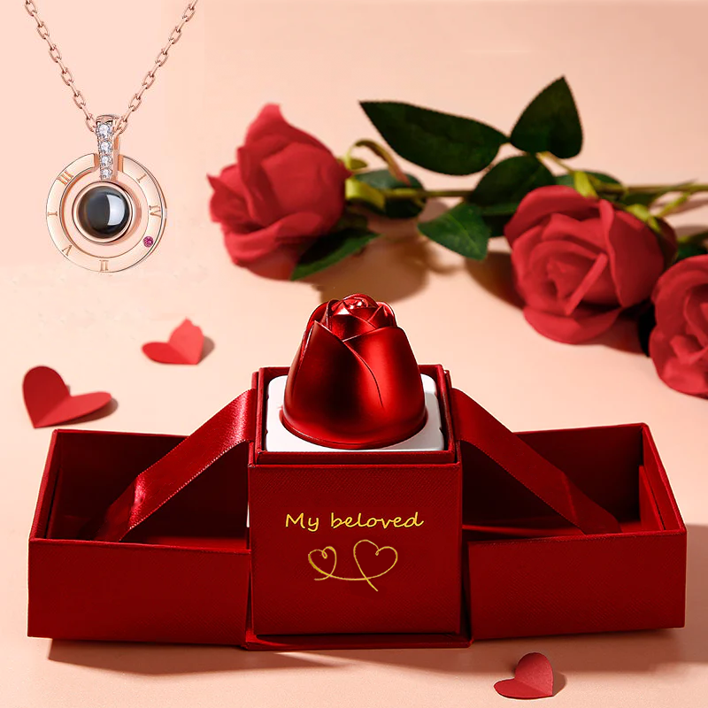 Cadeaux chauds de la saint-valentin en métal Rose bijoux boîte-cadeau collier pour mariage petite amie collier cadeaux