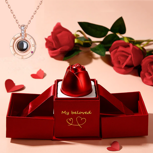 Heiße Valentinstagsgeschenke Metall Rose Schmuck Geschenkbox Halskette für Hochzeit Freundin Halskette Geschenke