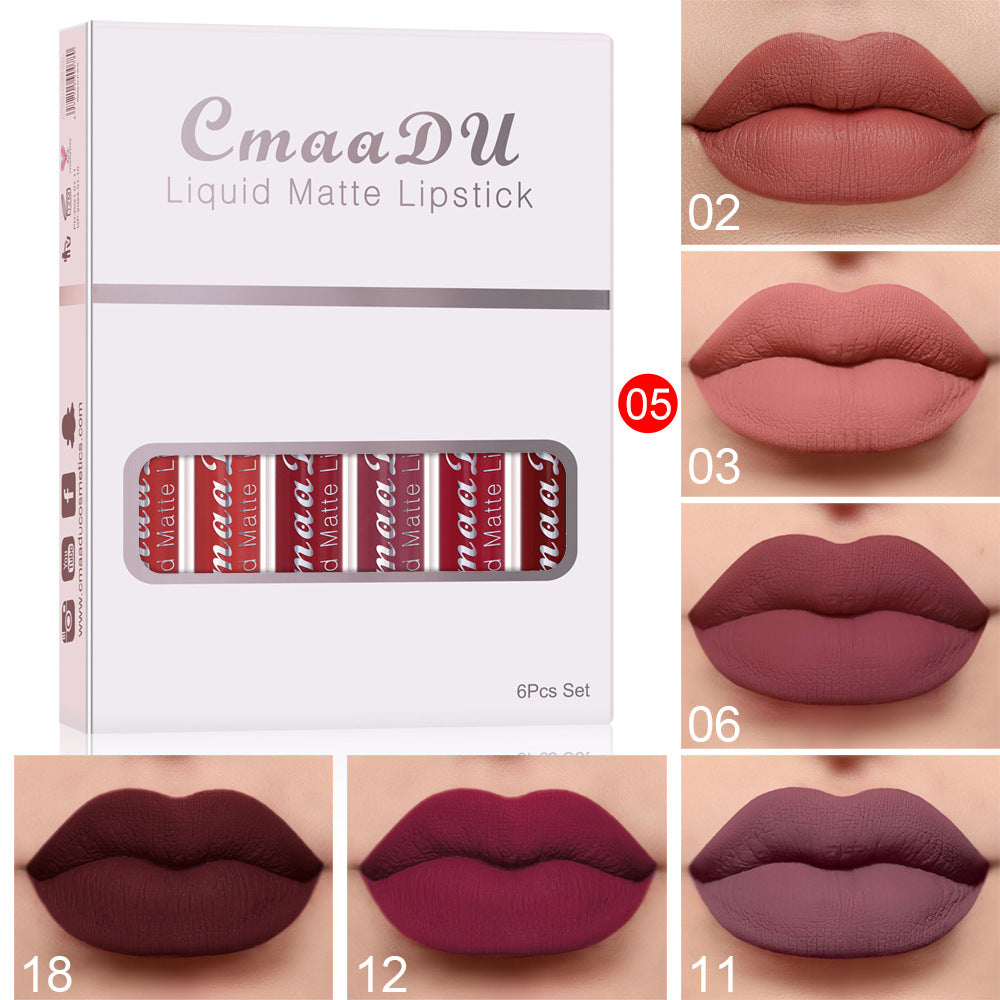 6 Schachteln mit mattem, antihaftbeschichtetem, wasserfestem Lippenstift und langanhaltendem Lipgloss