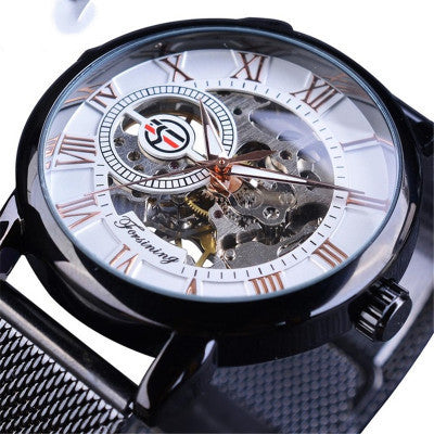 Men's Fashion Casual Mesh Belt Hollow Mechanical Watch