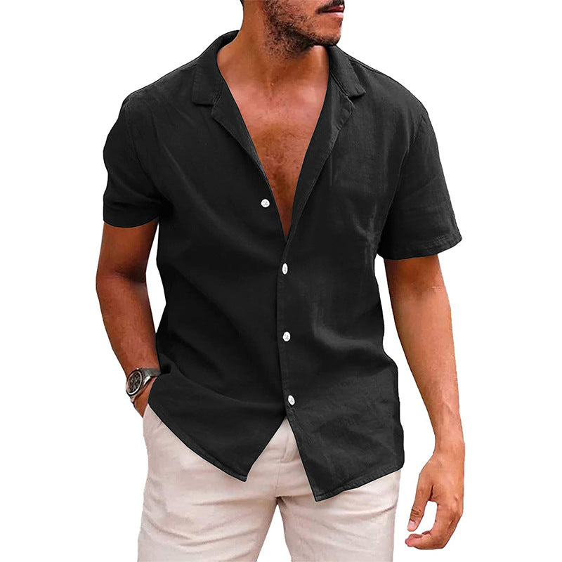 Camiseta masculina casual com botões, camisa de manga curta para praia, verão