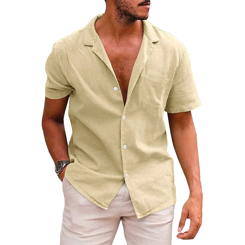 Camiseta masculina casual com botões, camisa de manga curta para praia, verão