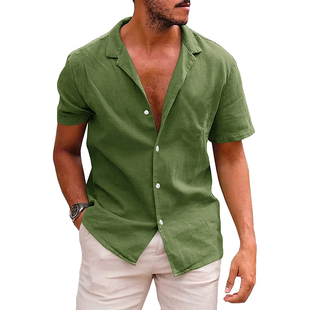 Camiseta masculina casual com botões, camisa de manga curta para praia, verão