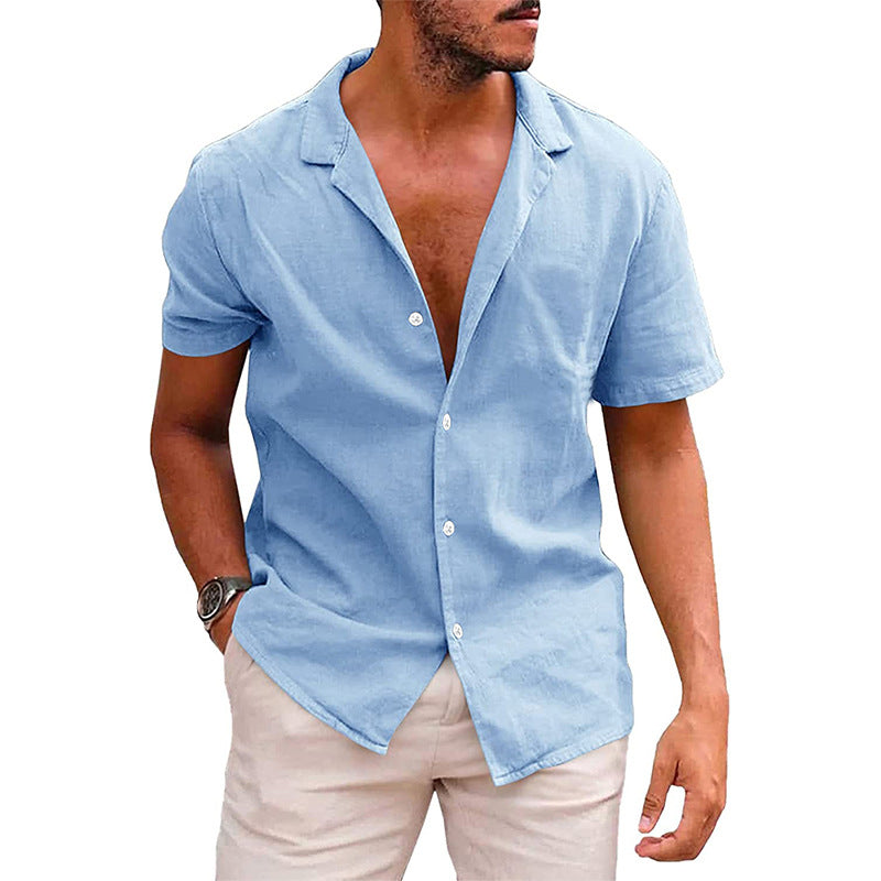 Camiseta masculina casual com botões, camisa de manga curta para praia, verão