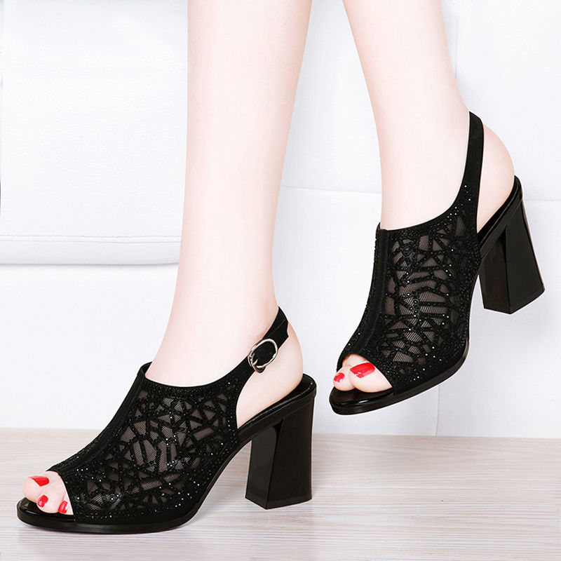 Mesh High-heeled Sandals Women"s Spring And Summer New Pointed Single Shoes