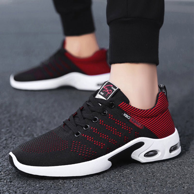 Moda malha sapatos com design listrado masculino ao ar livre respirável rendas tênis csual leve tênis de corrida esportes para homem