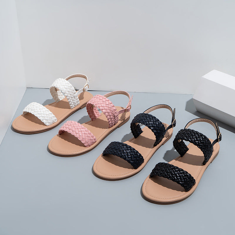 महिलाओं के जूते ग्रीष्मकालीन बुनाई सैंडल फ्लैट समुद्र तट जूते