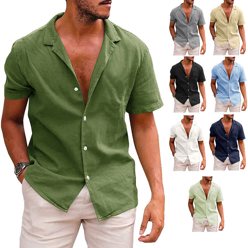 Camiseta masculina casual com botões, camisa de manga curta para praia, verão