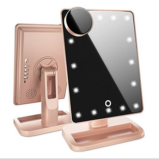 Miroir de maquillage à écran tactile avec 20 lumières LED, haut-parleur de musique Bluetooth, miroirs grossissants 10X