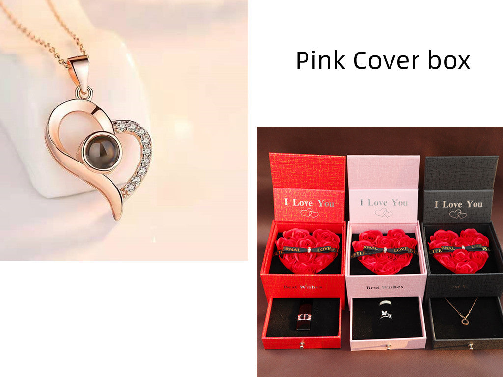 Cadeaux chauds de la saint-valentin en métal Rose bijoux boîte-cadeau collier pour mariage petite amie collier cadeaux