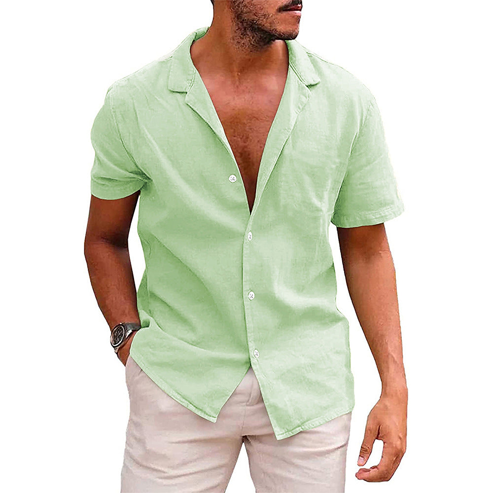 Camiseta masculina casual com botões, camisa de manga curta para praia, verão