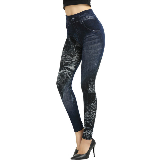 Leggings femininas plus size jeans falsos leggings