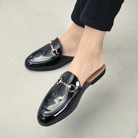 Summer Men's Bright Leather Semi-slipper Sandals