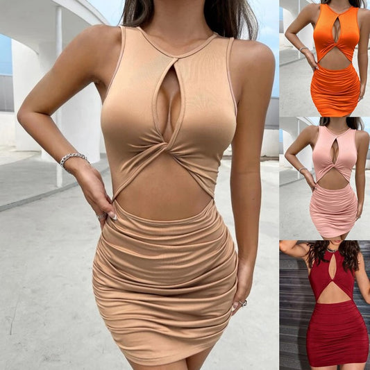 Ropa de mujer europea y americana de verano, falda ajustada con tirantes plisados ​​calados sexis para discoteca para mujer