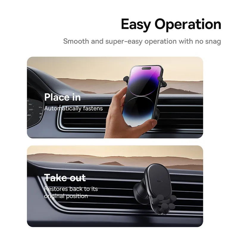 Baseus suporte de telefone para carro, por gravidade, restaurável automaticamente em ventilação de ar do carro, suporte de silicone para iphone, xiaomi, samsung, suporte móvel para carro 