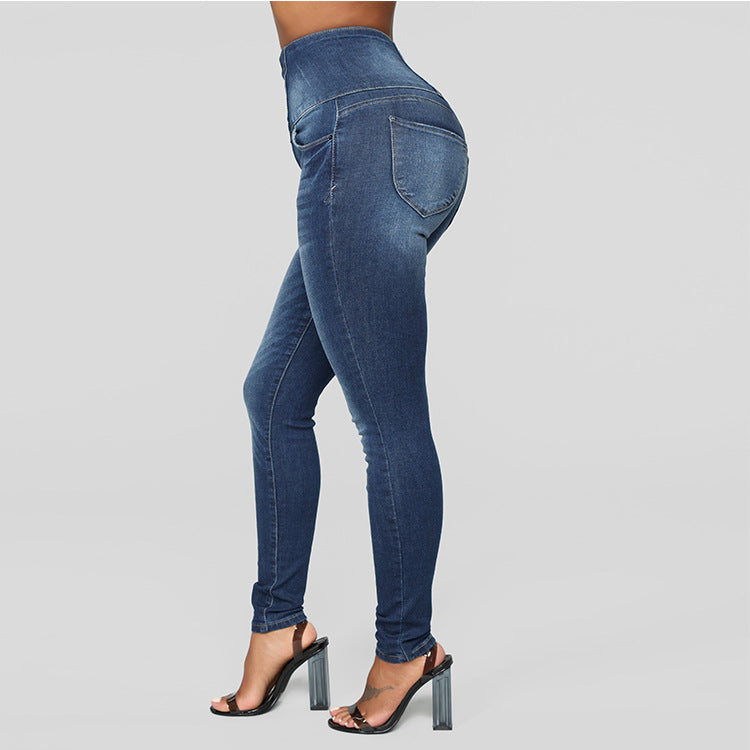 European And American Women's High Waist  Slim Jeans Women