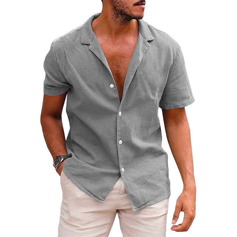 Camiseta masculina casual com botões, camisa de manga curta para praia, verão