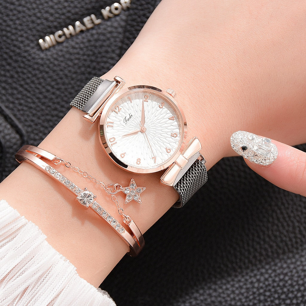 Luxury Women'S Watches Set Elegant Female Wristwatches Magnetic Mesh Band Rose Woman Watch Bracelet Montre Femme Reloj Mujer