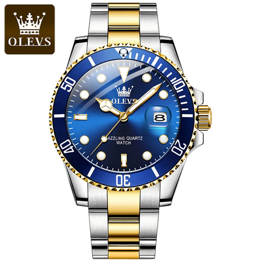 OLEVS Blue Water Ghost Mens Watches Stainless Steel Top Brand Luxury Quartz with Watch for Men Relogio Masculino Watch for Man