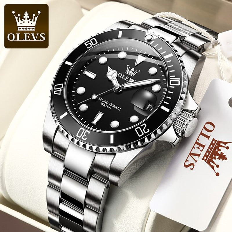 OLEVS Blue Water Ghost Mens Watches Stainless Steel Top Brand Luxury Quartz with Watch for Men Relogio Masculino Watch for Man