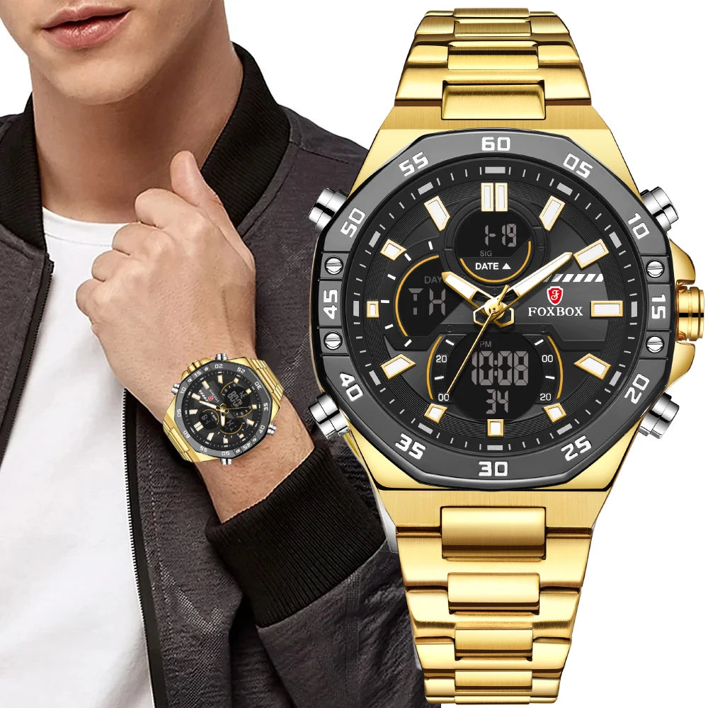 LIGE Dual Display Watches for Men Fashion Business Waterproof Watch Men Top Brand Luxury Sport Quartz Chronograph Reloj Hombre