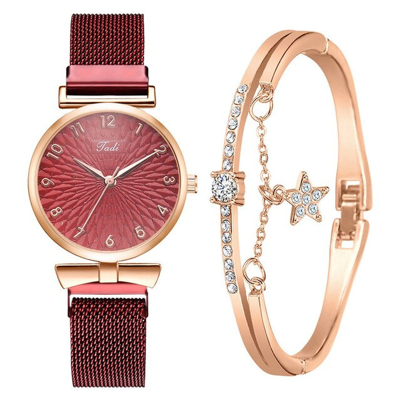 Luxury Women'S Watches Set Elegant Female Wristwatches Magnetic Mesh Band Rose Woman Watch Bracelet Montre Femme Reloj Mujer