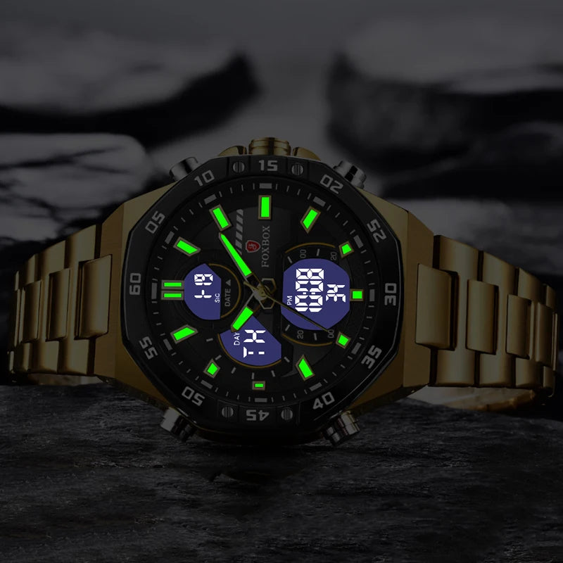 LIGE Dual Display Watches for Men Fashion Business Waterproof Watch Men Top Brand Luxury Sport Quartz Chronograph Reloj Hombre