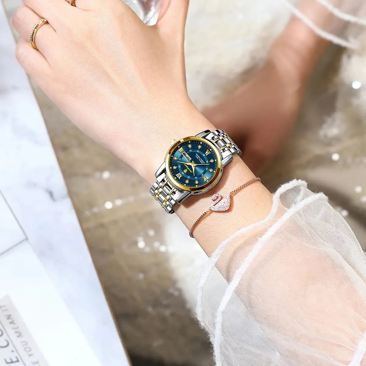 Women Wristwatch Luxury Quartz Ladies Watch Waterproof Stainless Steel Luminous Date Week Women'S Watches Dress Clock