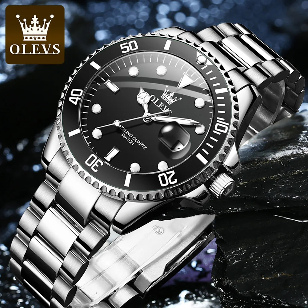 OLEVS Blue Water Ghost Mens Watches Stainless Steel Top Brand Luxury Quartz with Watch for Men Relogio Masculino Watch for Man