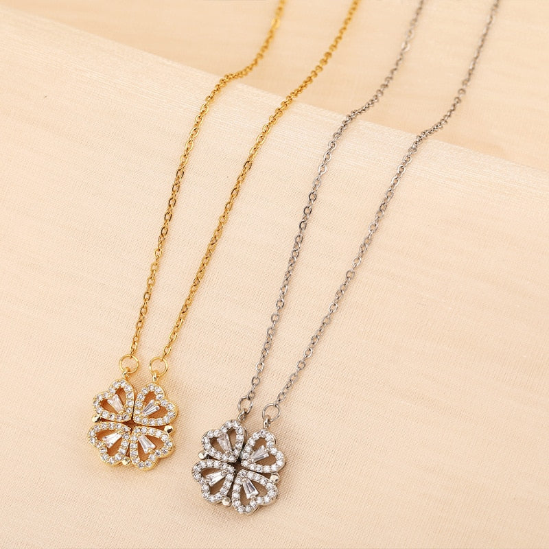 Rose Gift Box Four -Leaf Grass Necklace Heart Necklace Cute Four Leaf Clover Necklace Dainty Gold Necklaces Gifts for Girlfriend