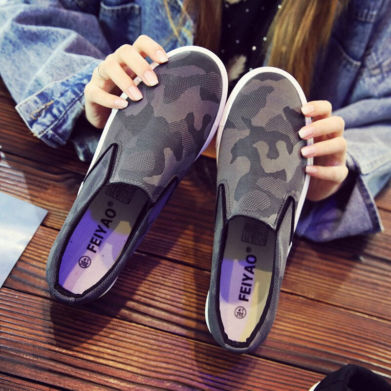 Fashionable Men'S Casual Shoes Men'S Shoes Loafers Camouflage One Pedal Lazy Shoes Thick Canvas Shoes Mens Shoes A44 Gvf