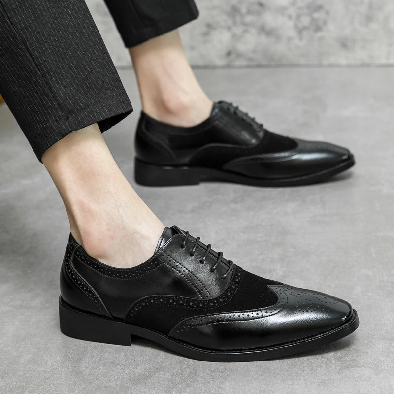 Men Genuine Cow Leather Brogue Wedding Business Mens Casual Flats Shoes Luxury Brand Oxford Shoes for Men'S Shoes Platform Shoes