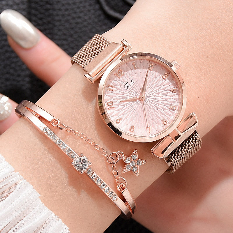 Luxury Women'S Watches Set Elegant Female Wristwatches Magnetic Mesh Band Rose Woman Watch Bracelet Montre Femme Reloj Mujer