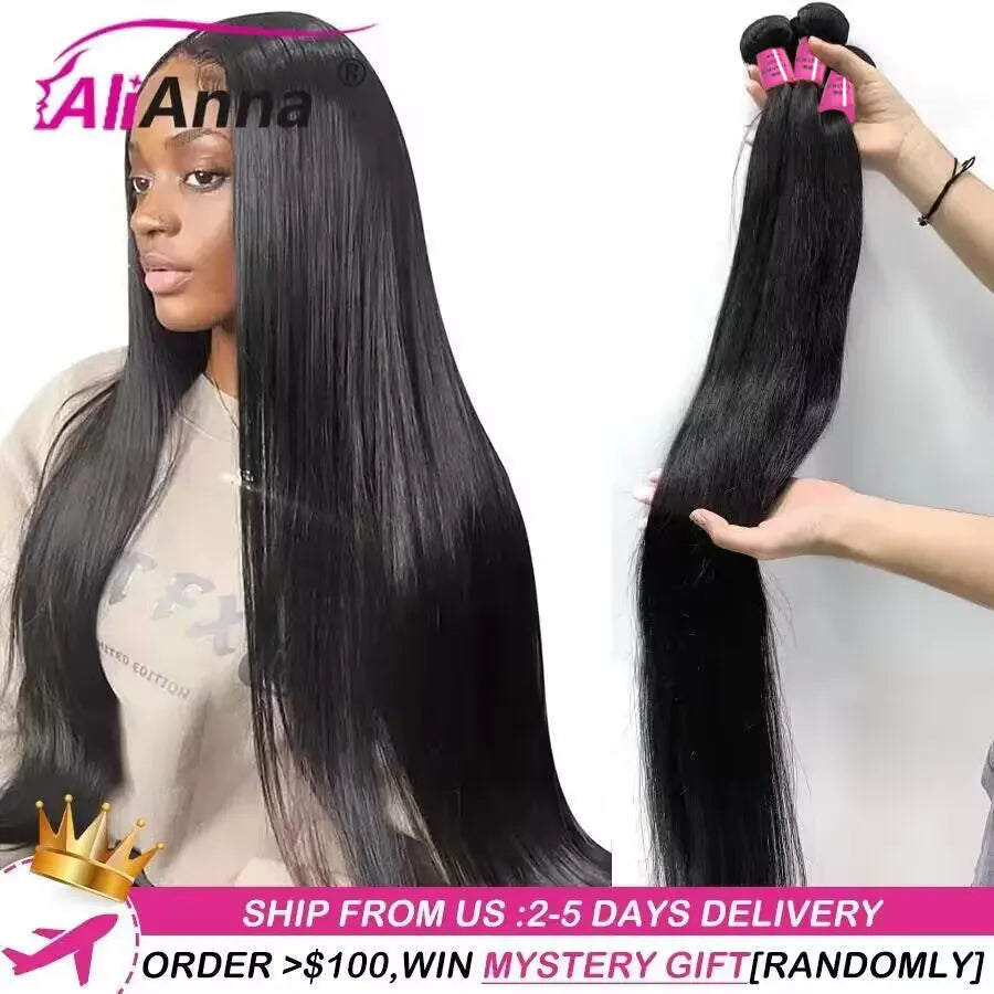 10A 36 38 40 Inch Human Hair Bundles Brazilian Hair Weave Bundles Straight Human Hair Bundles 30 Inch Bundles Hair Extensions