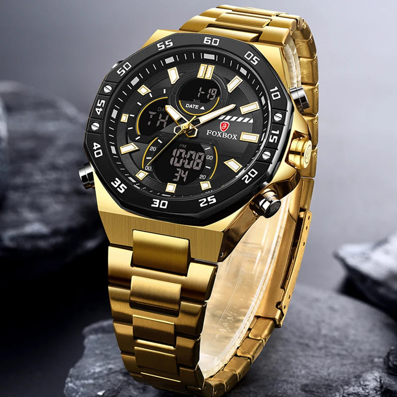 LIGE Dual Display Watches for Men Fashion Business Waterproof Watch Men Top Brand Luxury Sport Quartz Chronograph Reloj Hombre