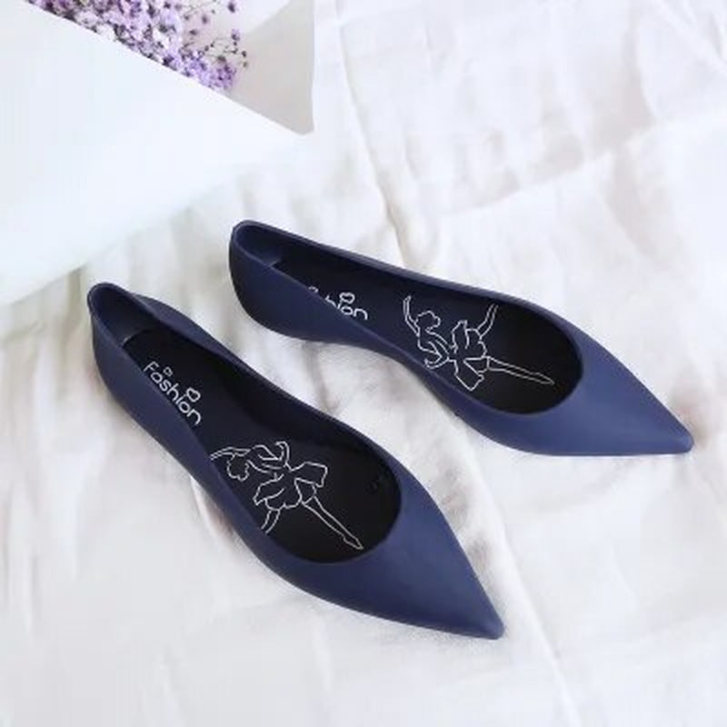 2022 Summer and Autumn Women'S anti Skid Jelly Shoes Four Seasons Pointed Shoes, Comfortable Flat Bottom Shallow Women'S Shoes.