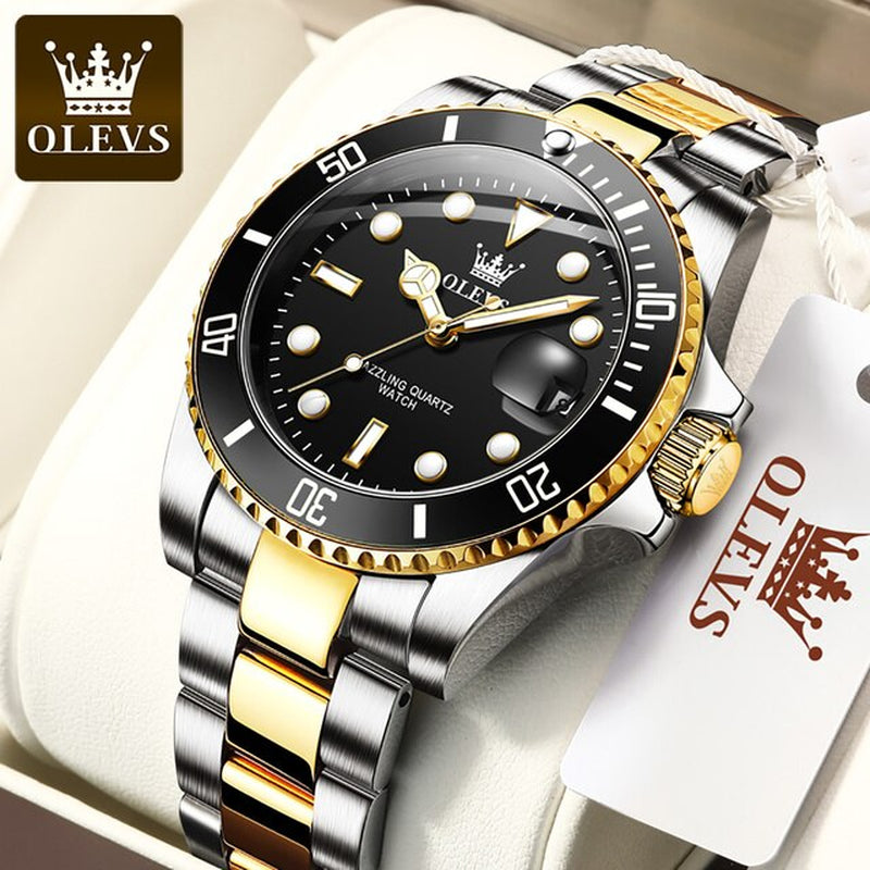 OLEVS Blue Water Ghost Mens Watches Stainless Steel Top Brand Luxury Quartz with Watch for Men Relogio Masculino Watch for Man