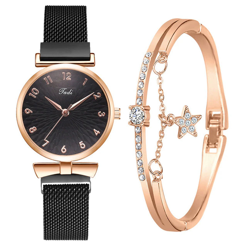 Luxury Women'S Watches Set Elegant Female Wristwatches Magnetic Mesh Band Rose Woman Watch Bracelet Montre Femme Reloj Mujer