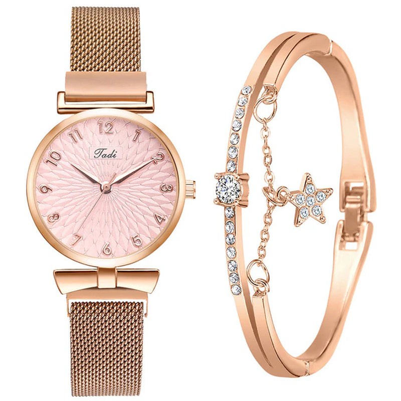 Luxury Women'S Watches Set Elegant Female Wristwatches Magnetic Mesh Band Rose Woman Watch Bracelet Montre Femme Reloj Mujer