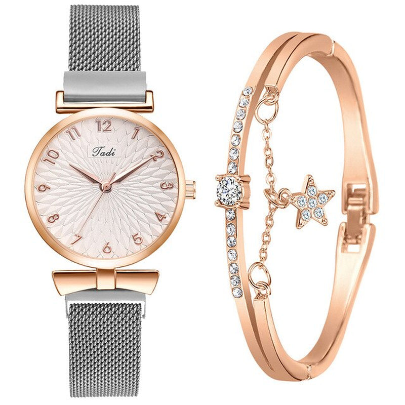 Luxury Women'S Watches Set Elegant Female Wristwatches Magnetic Mesh Band Rose Woman Watch Bracelet Montre Femme Reloj Mujer