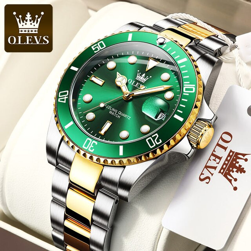 OLEVS Blue Water Ghost Mens Watches Stainless Steel Top Brand Luxury Quartz with Watch for Men Relogio Masculino Watch for Man